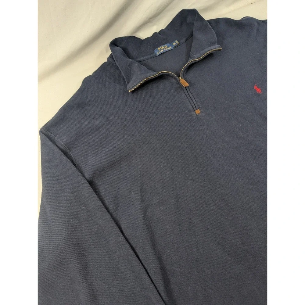 Polo Ralph Lauren Quarter Zip Pullover Mens 4XLT Navy Blue Heavy Cotton Sweater